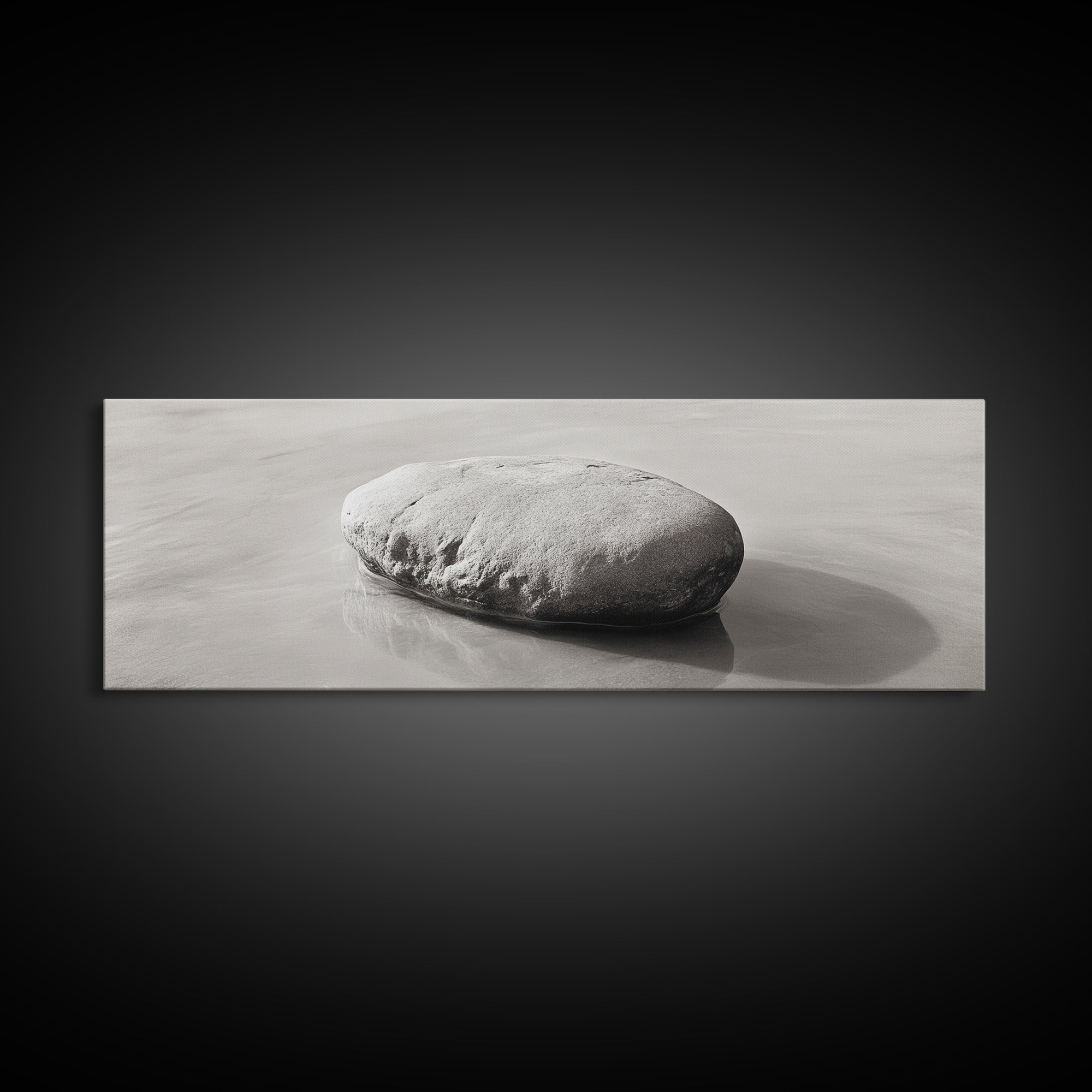 Smooth Beach Rock, Minimal Seascape, Zen Coastal Decor, Tranquil Framed Canvas Print, Modern Spa or Bedroom Wall Art