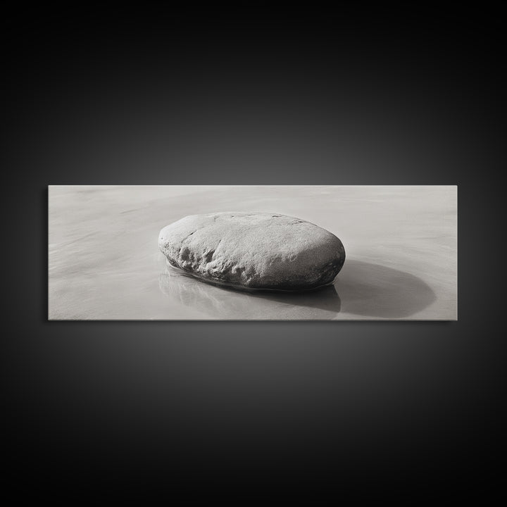 Smooth Beach Rock, Minimal Seascape, Zen Coastal Decor, Tranquil Framed Canvas Print, Modern Spa or Bedroom Wall Art