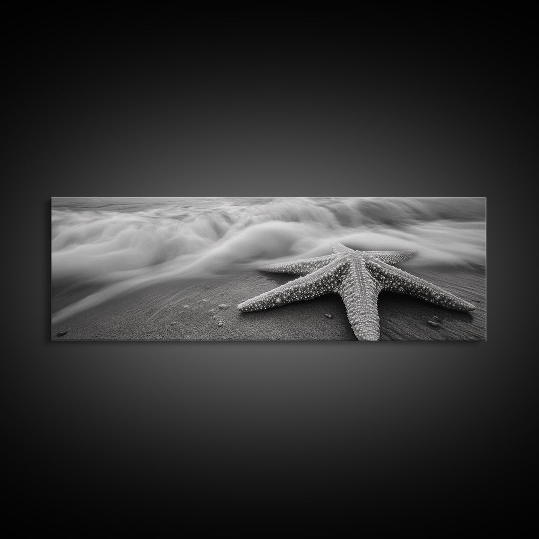 Starfish Closeup, Ocean Wave Motion, Coastal Macro Scene, Framed Canvas Print, minimalist beach decor, bathroom wall art, nautical vibe