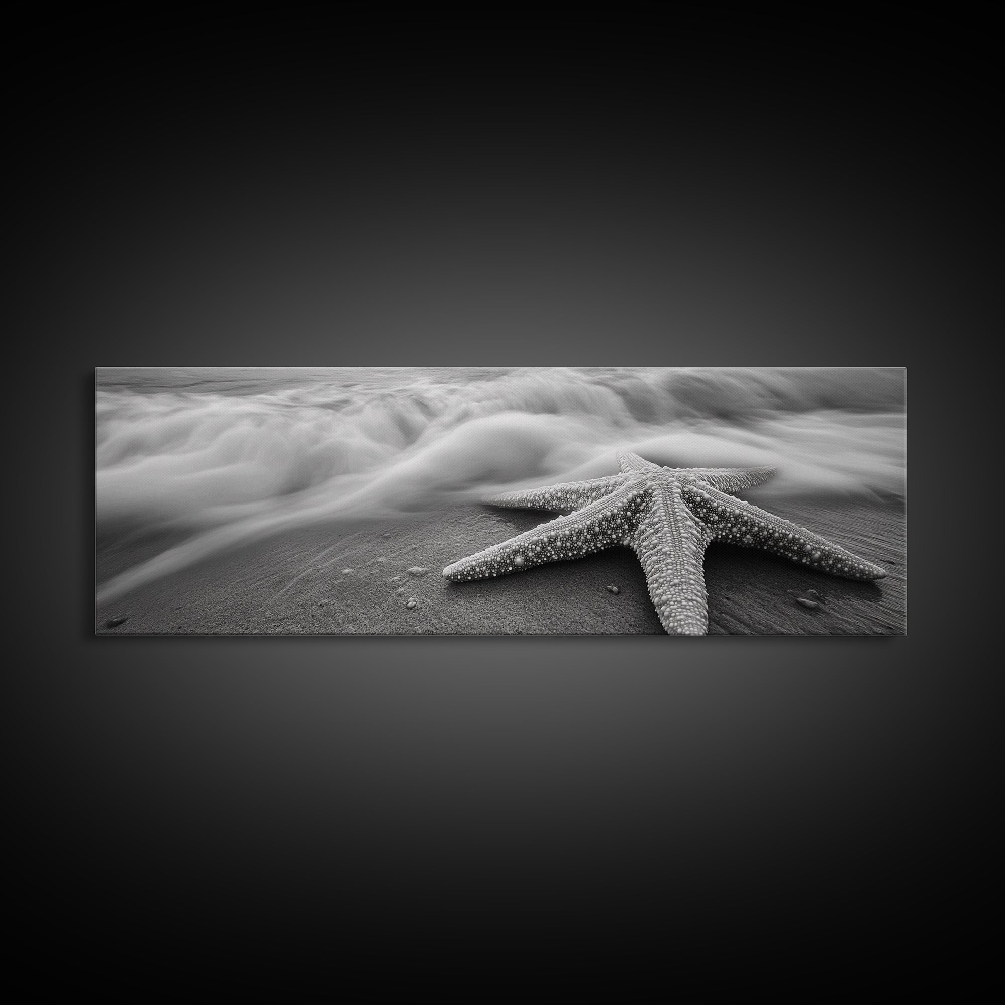 Starfish Closeup, Ocean Wave Motion, Coastal Macro Scene, Framed Canvas Print, minimalist beach decor, bathroom wall art, nautical vibe