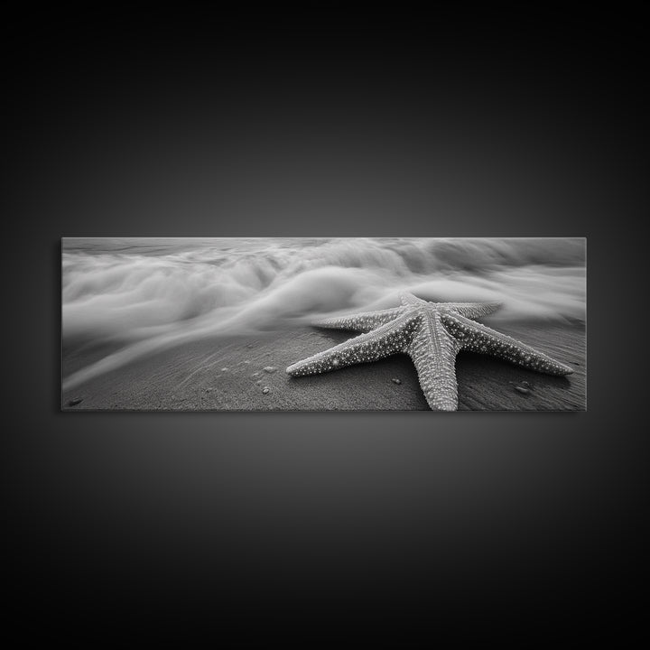 Starfish Closeup, Ocean Wave Motion, Coastal Macro Scene, Framed Canvas Print, minimalist beach decor, bathroom wall art, nautical vibe