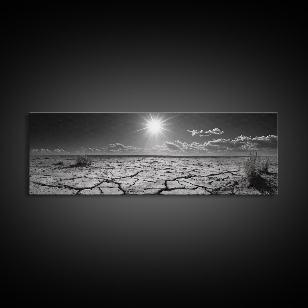 Cracked Earth, Desert Heat, Sunburst Drought, Canvas Print, rustic fall decor, southwest desert art, boho entryway wall statement