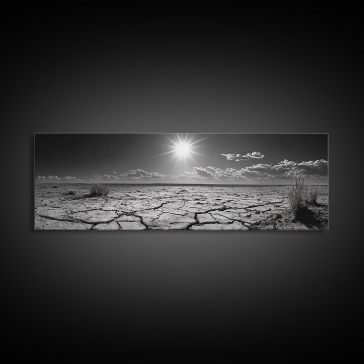 Cracked Earth, Desert Heat, Sunburst Drought, Canvas Print, rustic fall decor, southwest desert art, boho entryway wall statement