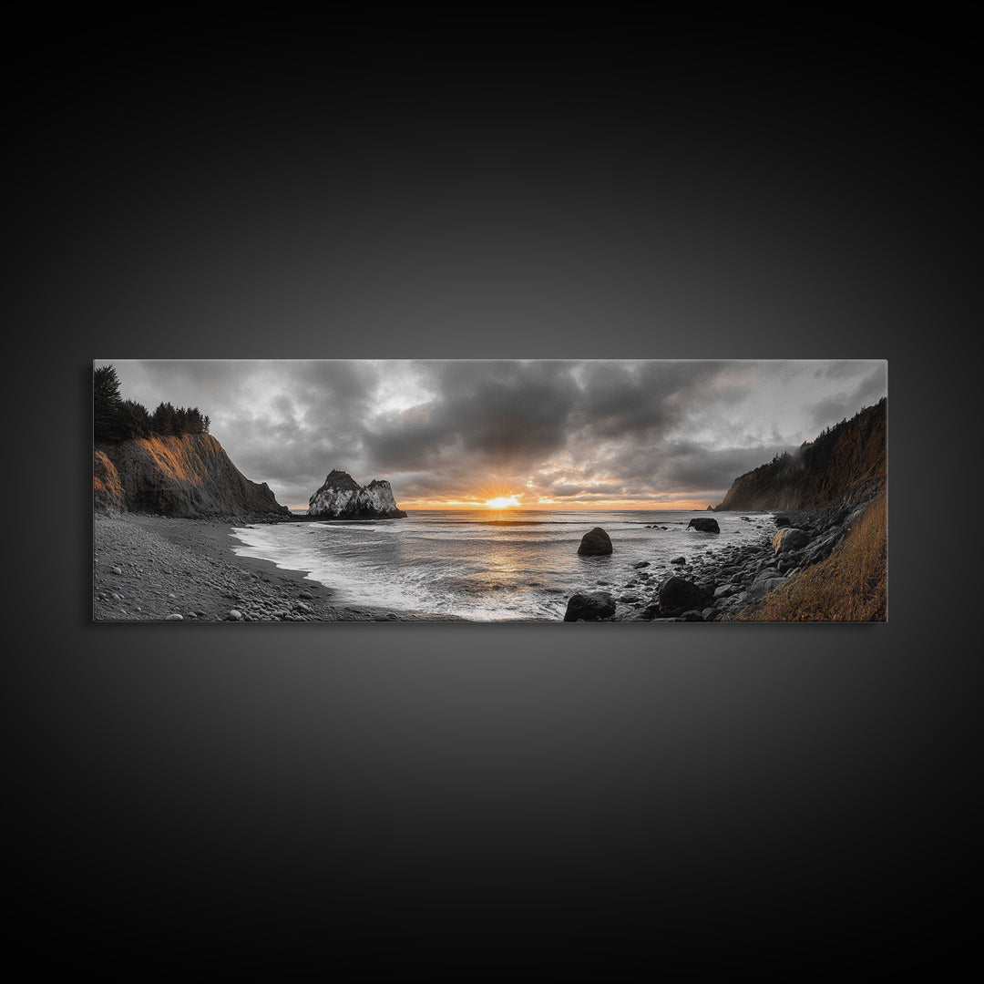 Ocean Sunset, Rocky Shore, Dramatic Coast, Canvas Print, fall beach wall art, earthy coastal home decor, nature photography, den artwork