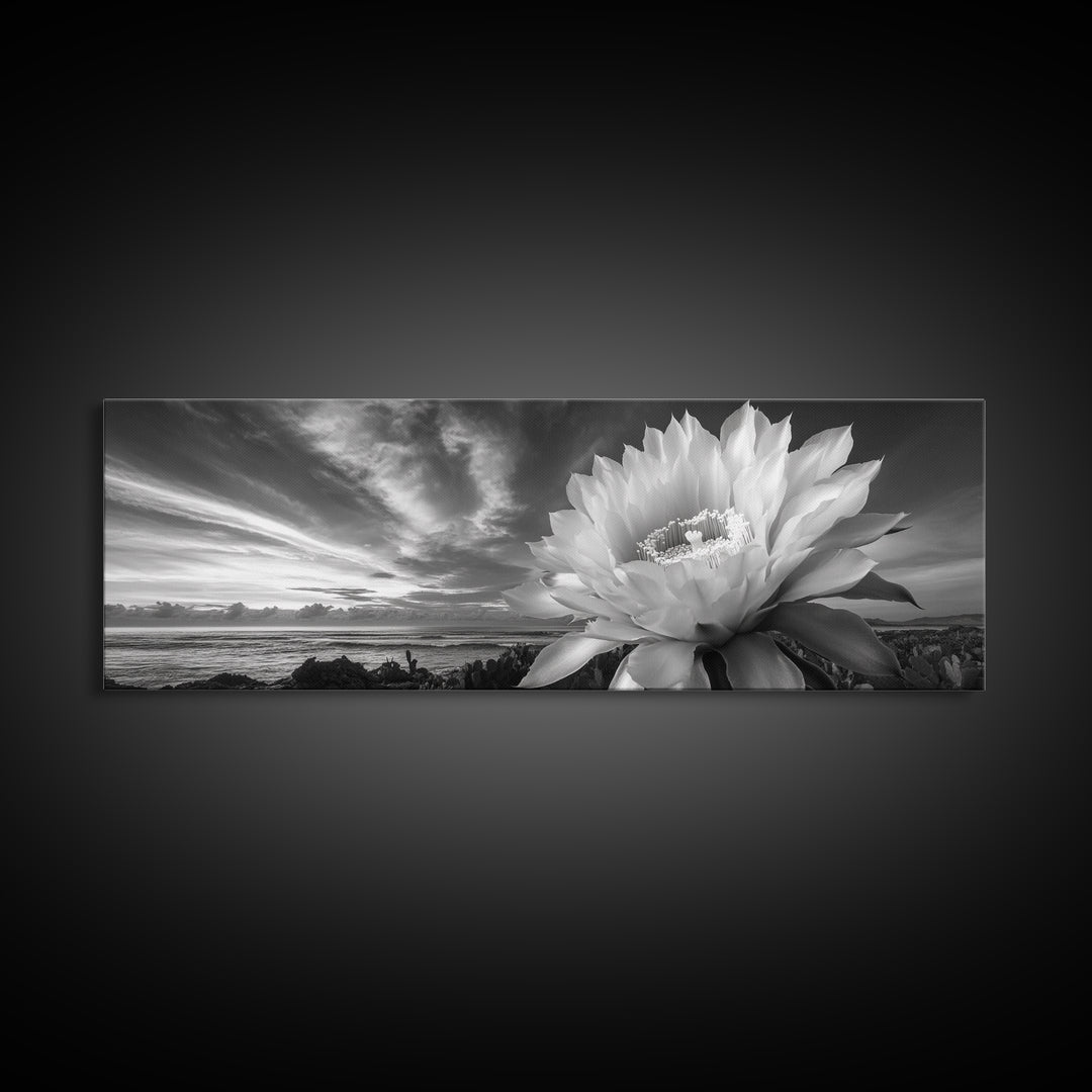 Desert Bloom Flower, Coastal Cactus Sunrise, Nature Canvas Print, Southwestern Wall Art, Boho Bathroom or Bedroom Decor