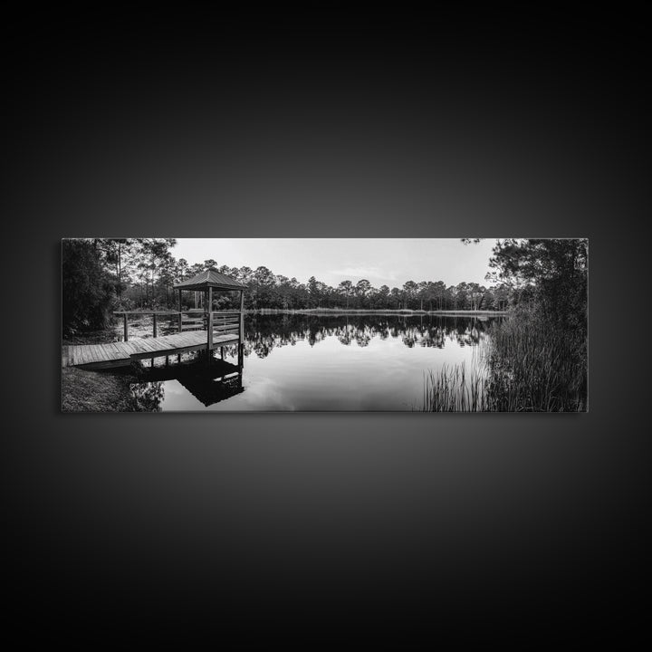 Still Lake Dock, Nature Reflections, Tranquil Scene, Canvas Print, Rustic Landscape Photography, Farmhouse Wall Art, Entryway Decor