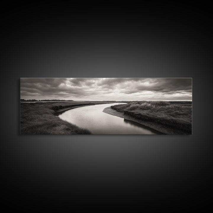 Serene River, Marsh Landscape, Calm Waters, Tranquil Nature, Framed Canvas Print, Minimalist Decor, Entryway Art, Fall Home Vibes