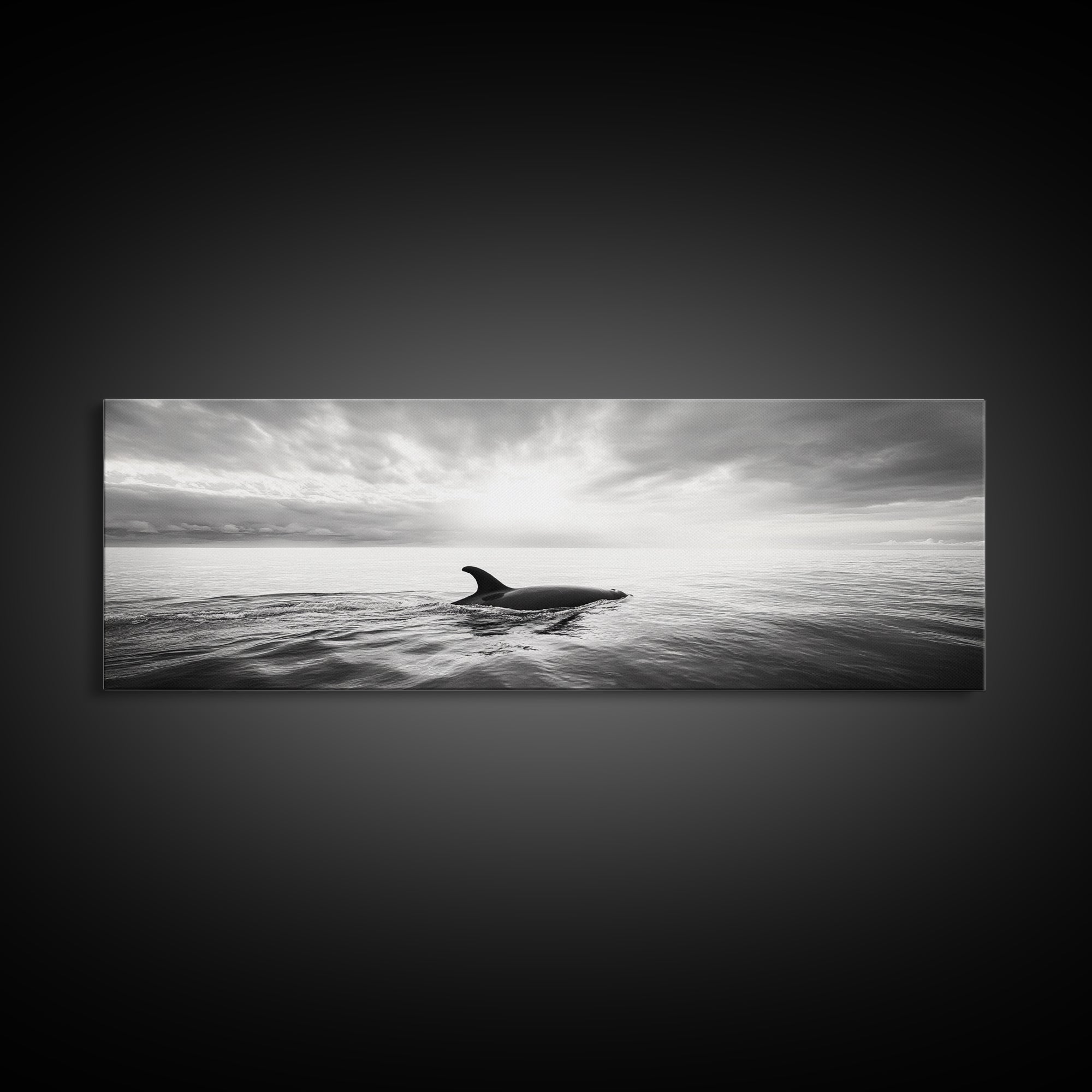 Ocean Sunset Orca, Tranquil Whale Scene, Marine Wildlife, Canvas Print, Minimalist Bathroom Decor, Coastal Bedroom Wall Art