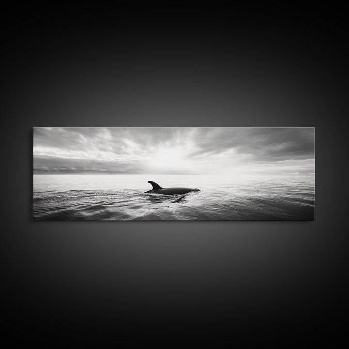 Ocean Sunset Orca, Tranquil Whale Scene, Marine Wildlife, Canvas Print, Minimalist Bathroom Decor, Coastal Bedroom Wall Art
