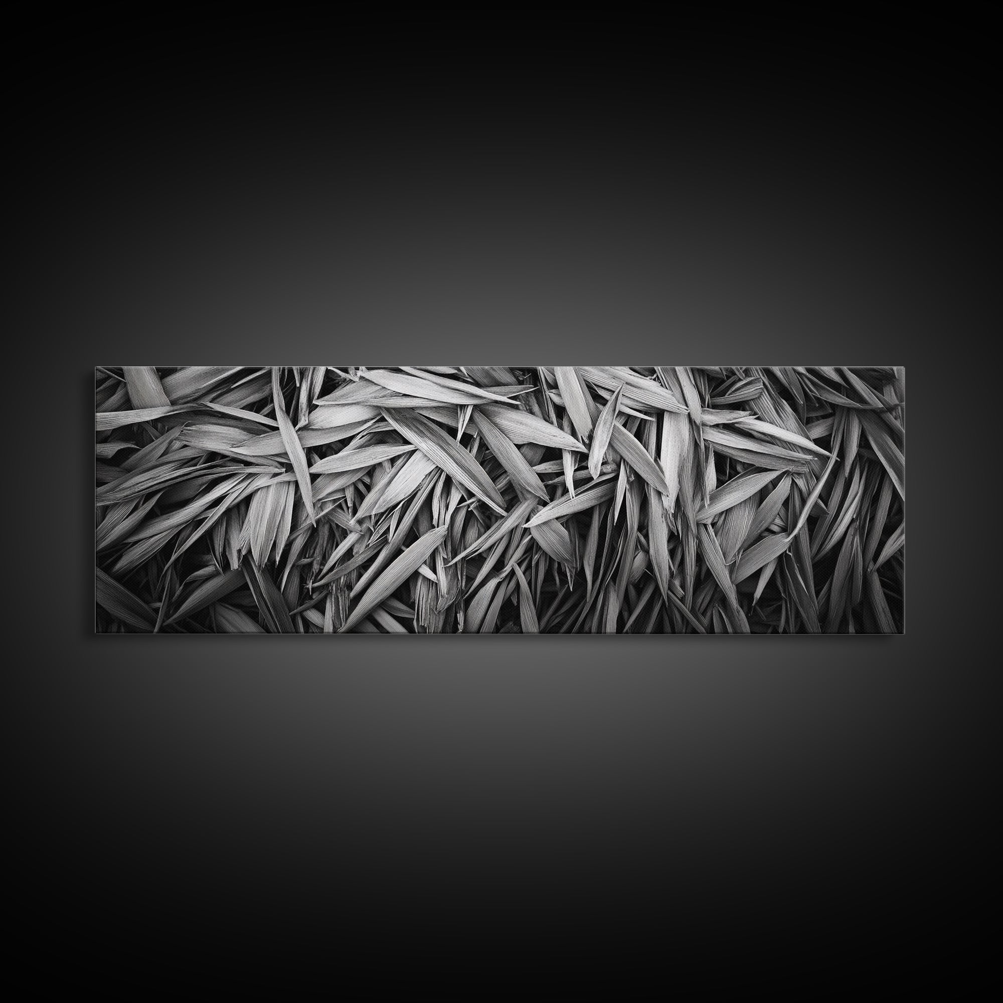 Textured Leaves, Monochrome Nature, Abstract Pattern, Botanical Wall Art, Framed Canvas Print, Modern Bedroom Art, Minimalist Decor