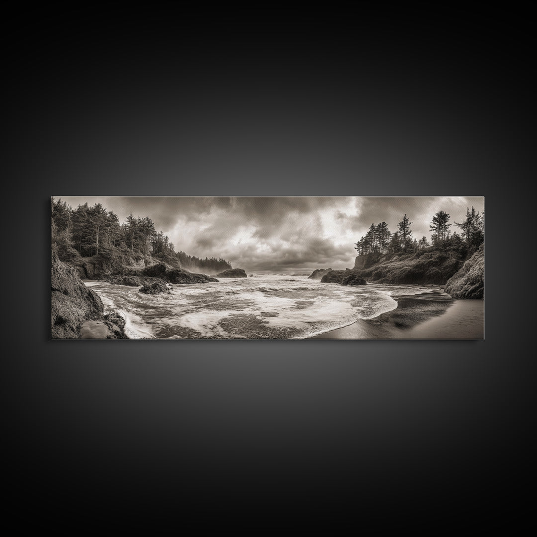 Wild Coastline, Rugged Waves, Stormy Shore, Nature Photography, Framed Canvas Print, Fall Living Room Wall Art, Rustic Coastal Decor