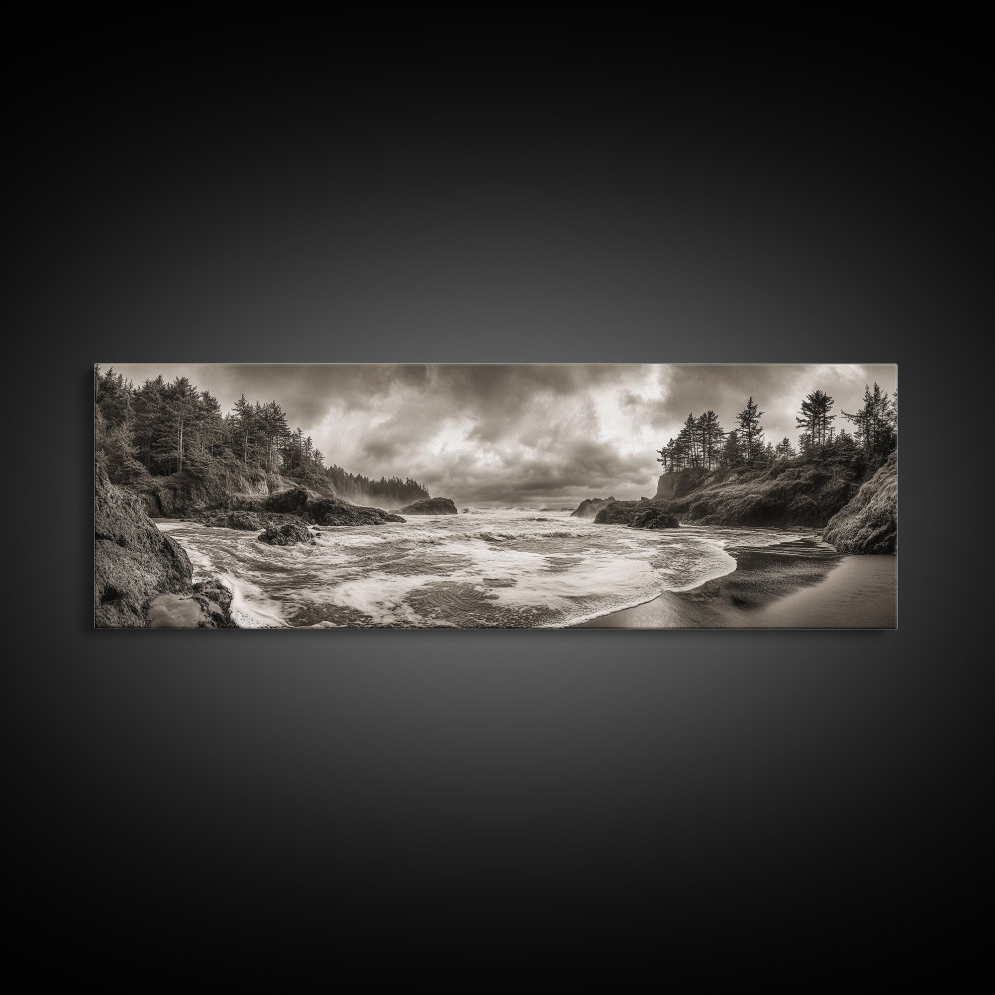 Wild Coastline, Rugged Waves, Stormy Shore, Nature Photography, Framed Canvas Print, Fall Living Room Wall Art, Rustic Coastal Decor