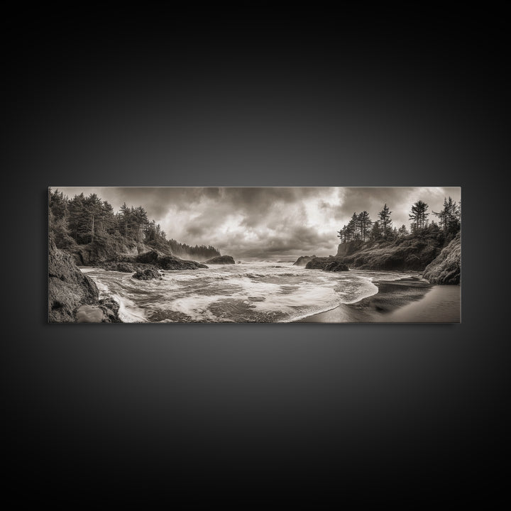 Wild Coastline, Rugged Waves, Stormy Shore, Nature Photography, Framed Canvas Print, Fall Living Room Wall Art, Rustic Coastal Decor