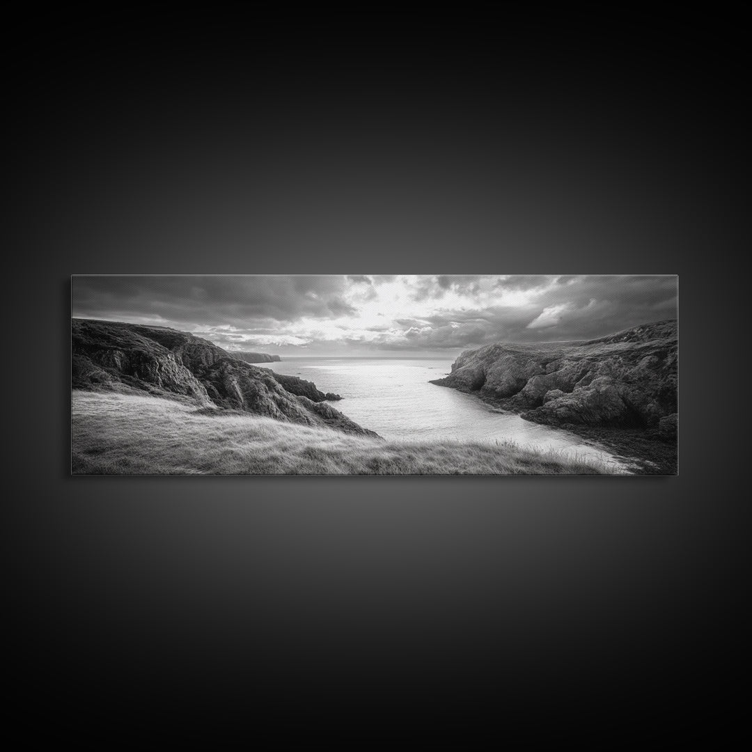 Ocean View, Coastal Cliffs, Dramatic Horizon, Sunset Glow, Canvas Print, Fall Living Room Wall Art, Landscape Nature Photography