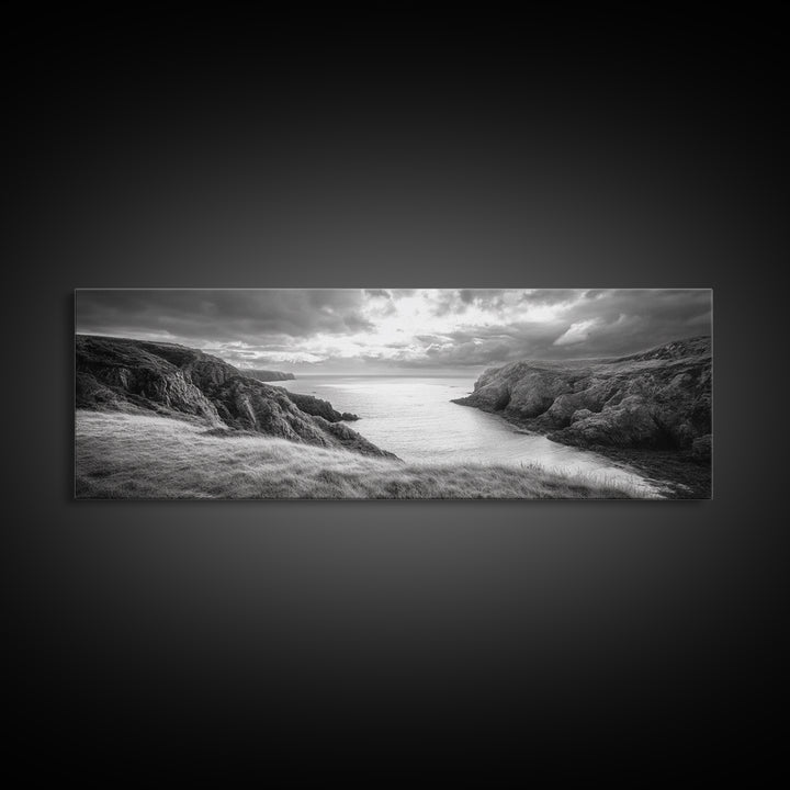Ocean View, Coastal Cliffs, Dramatic Horizon, Sunset Glow, Canvas Print, Fall Living Room Wall Art, Landscape Nature Photography