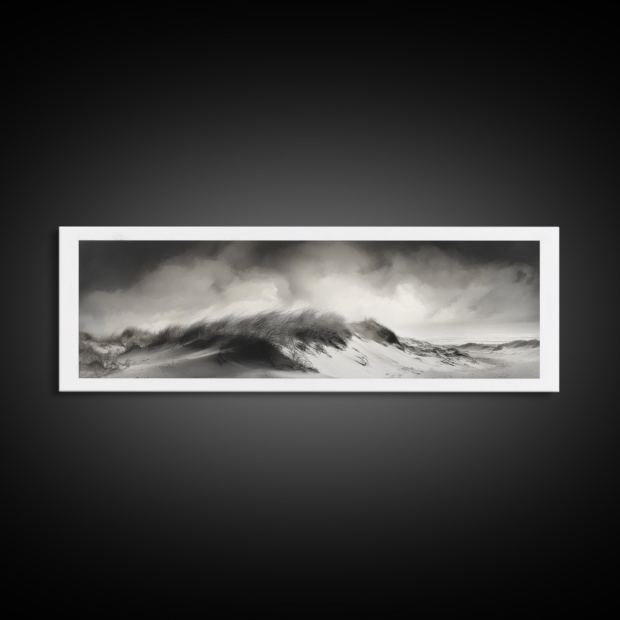 Sand Dune Storm, Coastal Winds, Black and White Nature, Framed Canvas Print, Neutral Wall Art, Hallway Decor, Minimalist Style