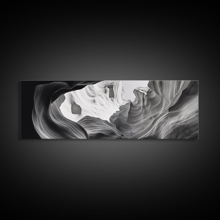 Desert Canyon Swirl, Abstract Rock Layers, Light and Shadow, Framed Canvas Print, Minimalist Living Room Art, Earth Tone Decor