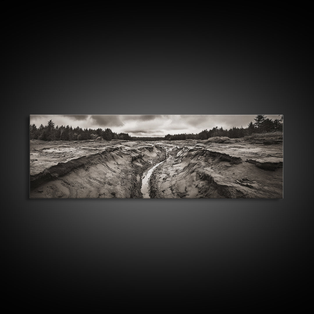 Rugged Riverbed Path, Forest Edge, Moody Terrain, Earthy Scene, Framed Canvas Print, Rustic Cabin Art, Autumn Entryway Decor