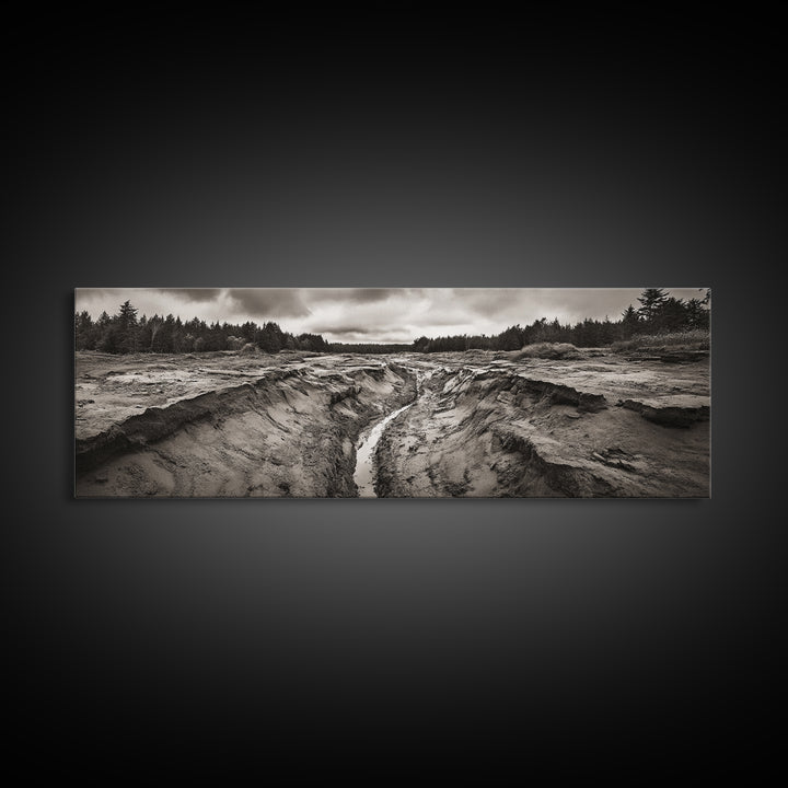 Rugged Riverbed Path, Forest Edge, Moody Terrain, Earthy Scene, Framed Canvas Print, Rustic Cabin Art, Autumn Entryway Decor