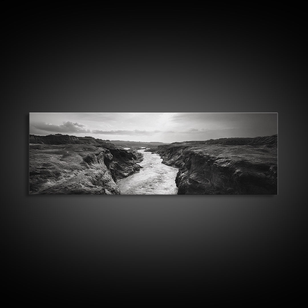 River Canyon, Rugged Cliffs, Dramatic Valley, Wild Terrain, Framed Canvas Print, Adventure Wall Art, Office Decor, Nature Photography Style