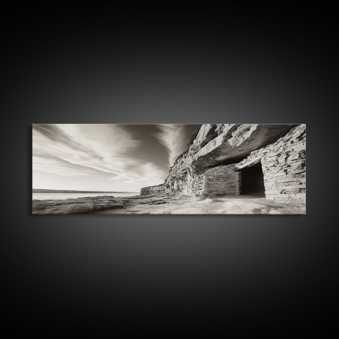 Ancient Cliff Dwelling, Desert Horizon, Southwest Landscape, Canvas Print, Neutral Earth Tones, Rustic Decor, Entryway Wall Art, Western Vibes