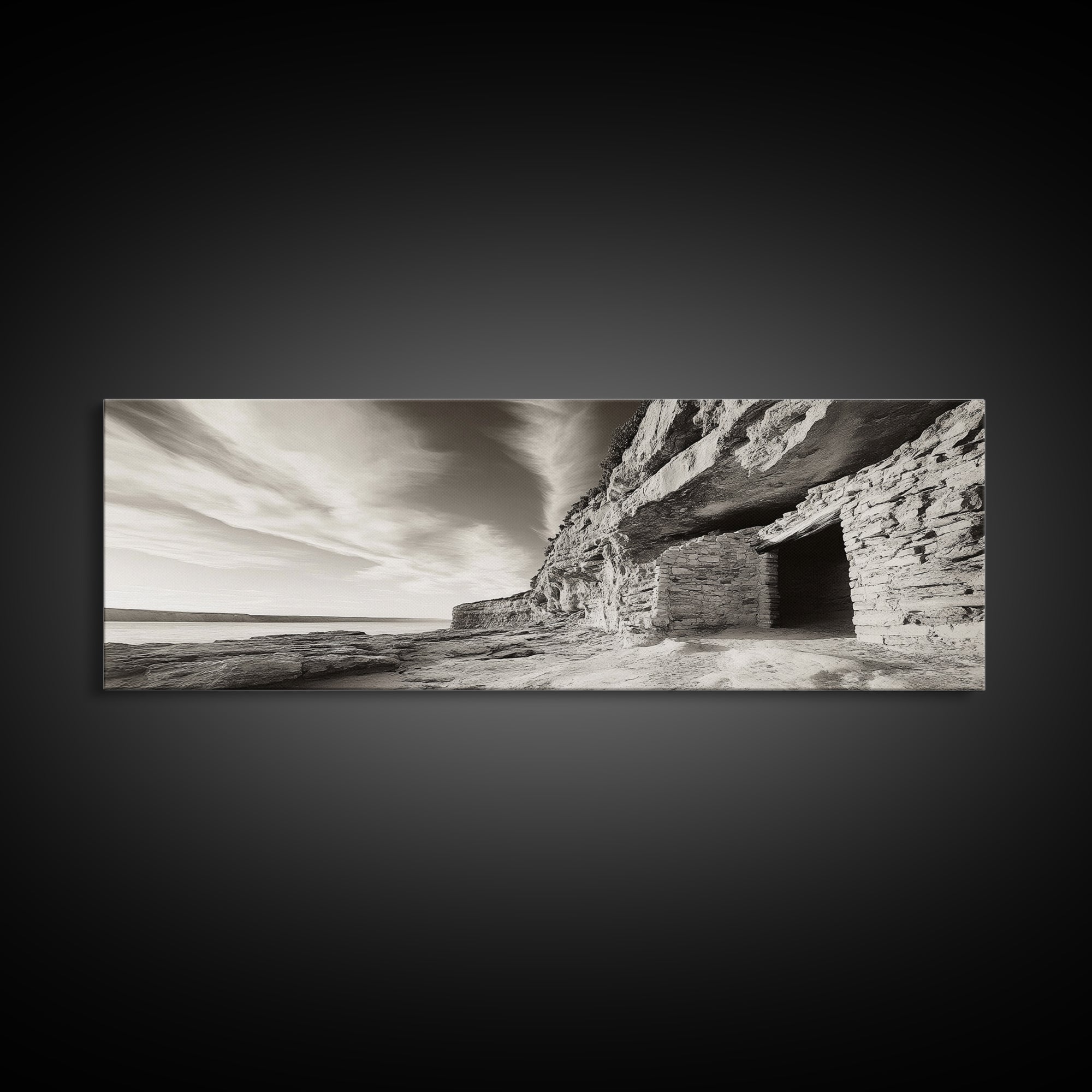 Ancient Cliff Dwelling, Desert Horizon, Southwest Landscape, Canvas Print, Neutral Earth Tones, Rustic Decor, Entryway Wall Art, Western Vibes