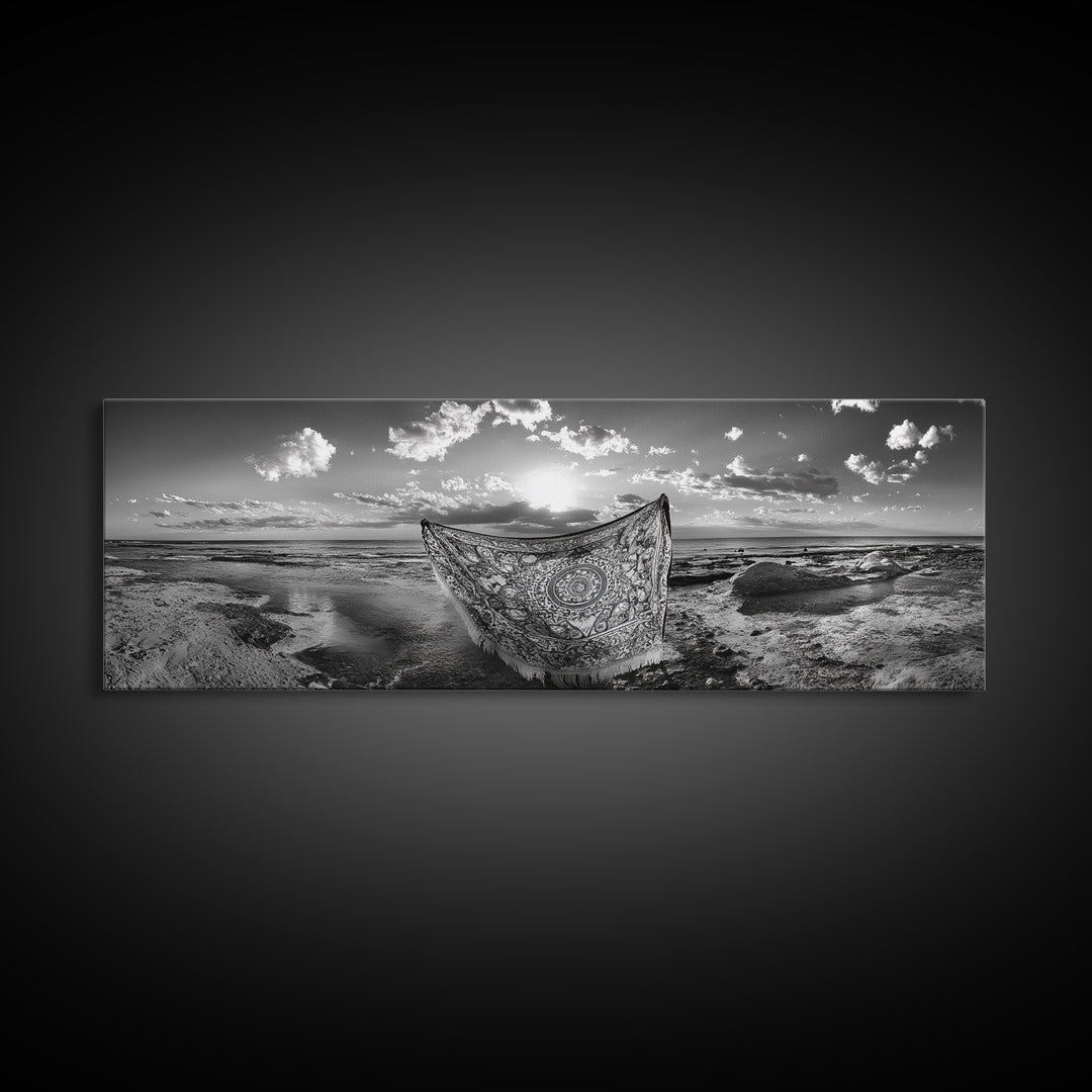 Sunset Sea, Magic Carpet, Ocean Ritual, Ethereal Coastal, Framed Canvas Print, Boho Wall Art, Living Room Decor, Surreal Beach Photography