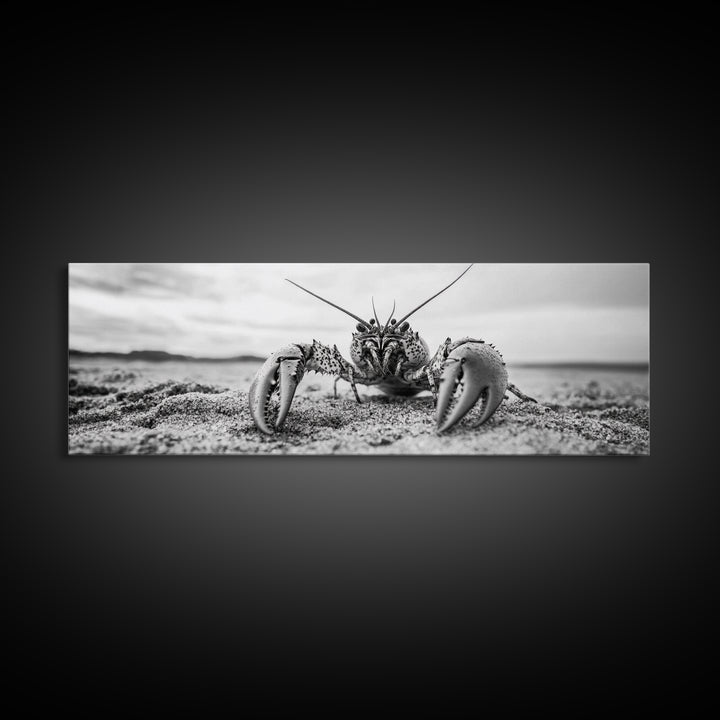 Lobster Closeup, Coastal Wildlife, Sandy Beach, Canvas Print, Bold Marine Life Art, Bathroom Wall Decor, Nautical Themed Accent