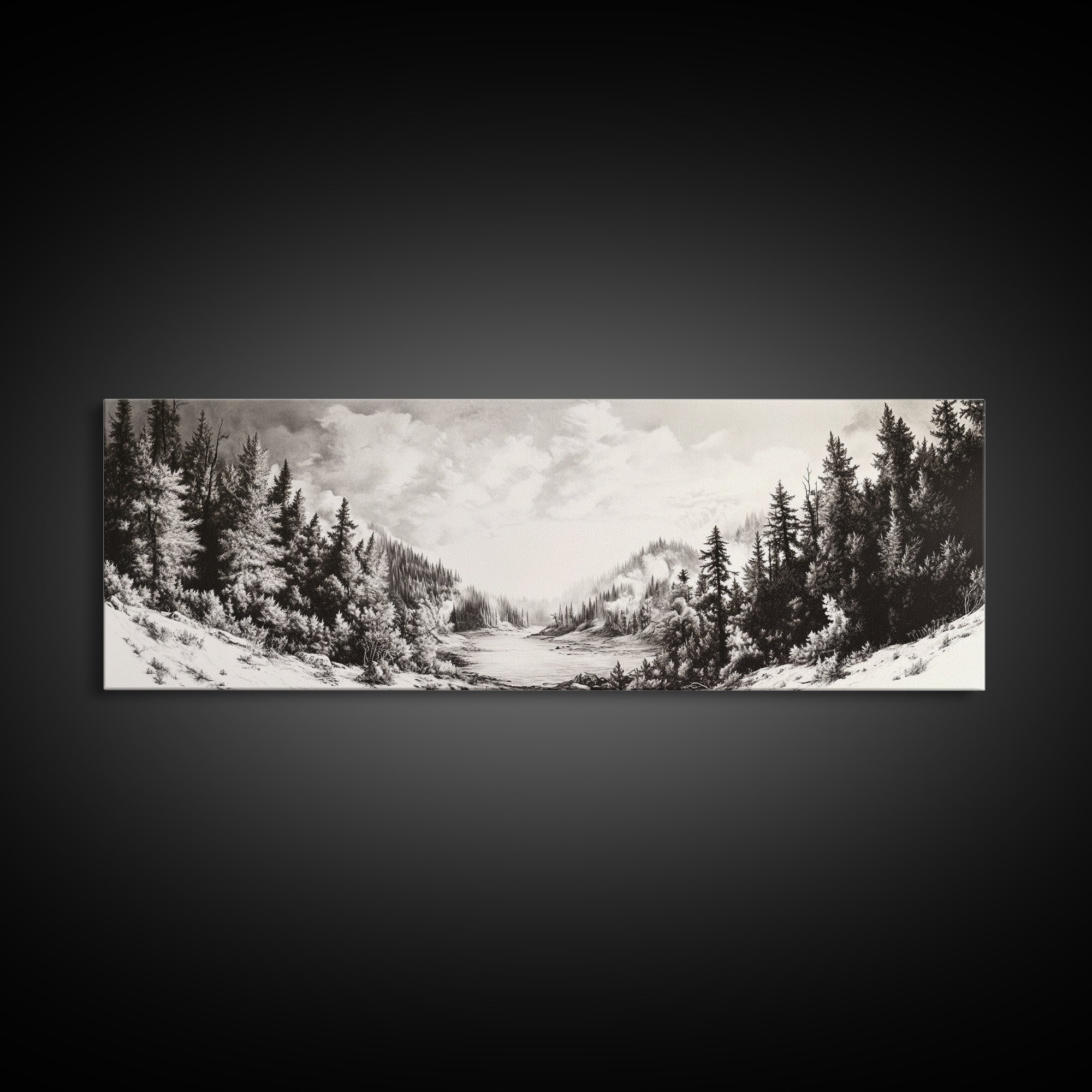 Snowy Pines, Winter Landscape, Woodland Valley, Fine Art Nature, Framed Canvas Print, Cabin Wall Art, Mountain Decor, Rustic Winter Scene