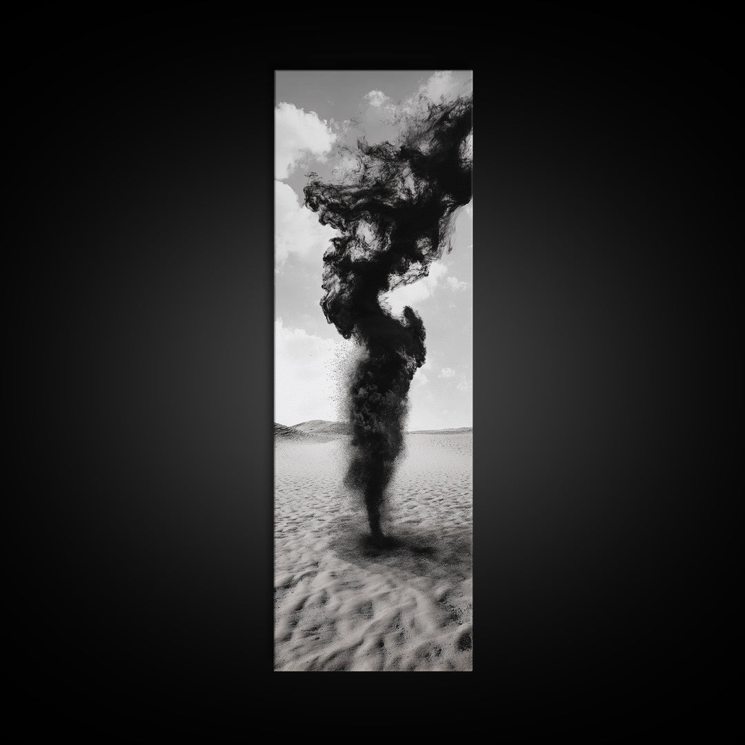 Smoke Storm, Desert Vortex, Abstract Motion, Surreal Art, Framed Canvas Print, Black and White Wall Art, Modern Office Decor, Dark Aesthetic