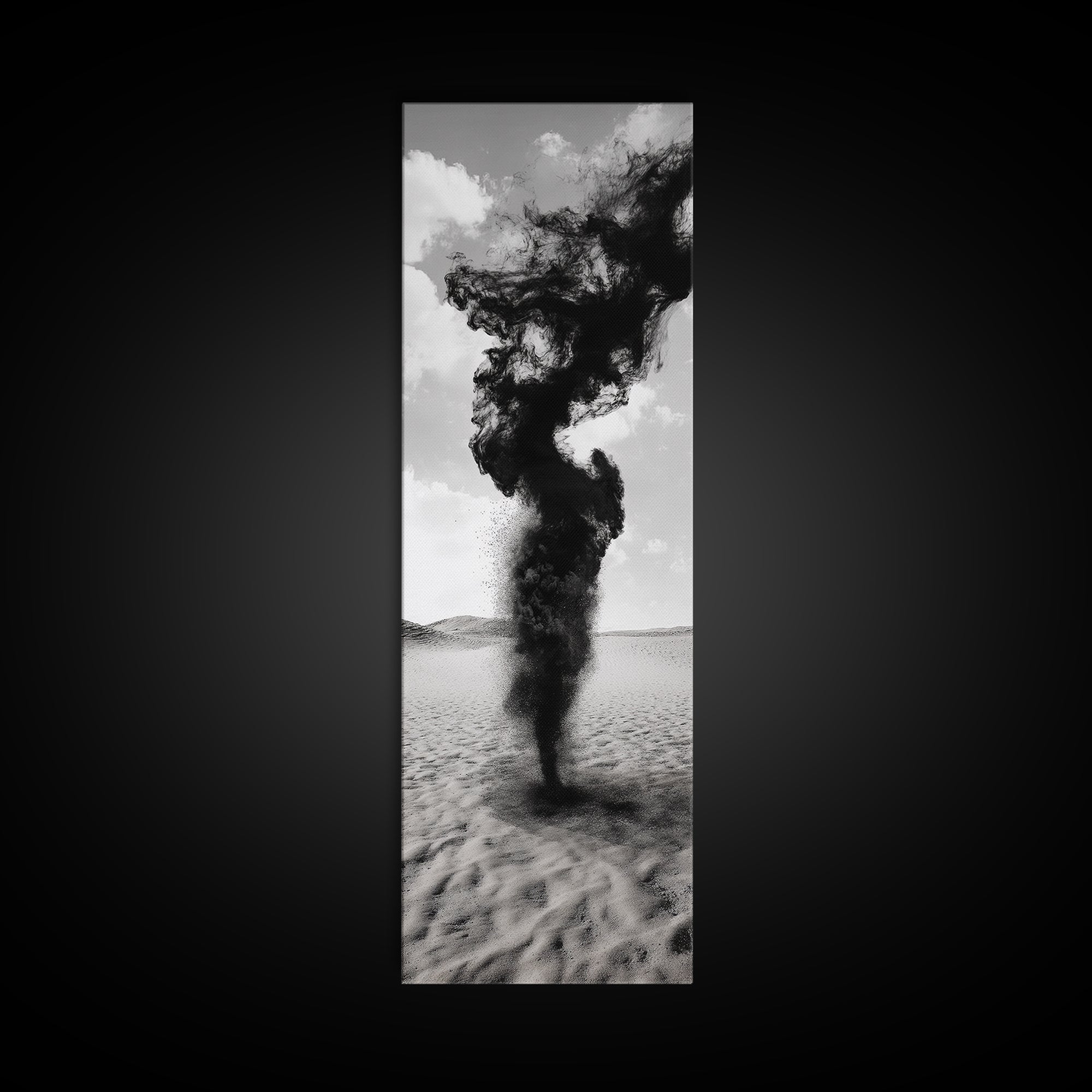 Smoke Storm, Desert Vortex, Abstract Motion, Surreal Art, Framed Canvas Print, Black and White Wall Art, Modern Office Decor, Dark Aesthetic