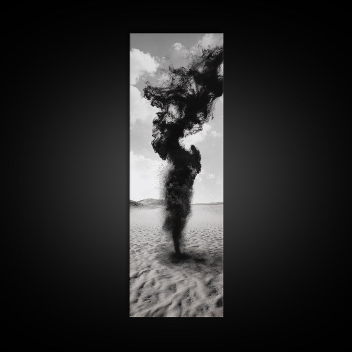 Smoke Storm, Desert Vortex, Abstract Motion, Surreal Art, Framed Canvas Print, Black and White Wall Art, Modern Office Decor, Dark Aesthetic