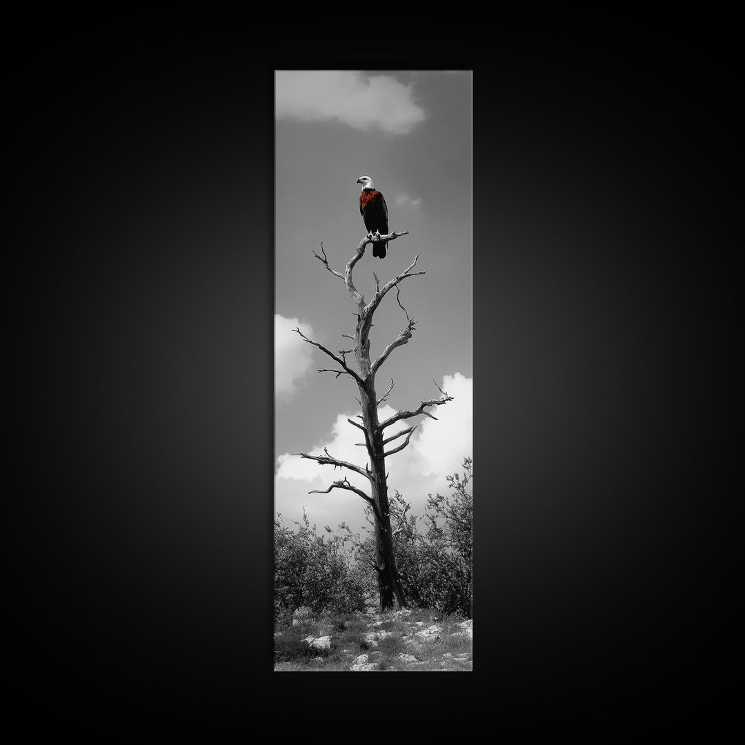 Lone Eagle, Tree Perch, Wild Raptor, Fierce Freedom, Canvas Print, Rustic Wildlife Wall Art, Cabin Lodge Decor, Dramatic Nature Scene