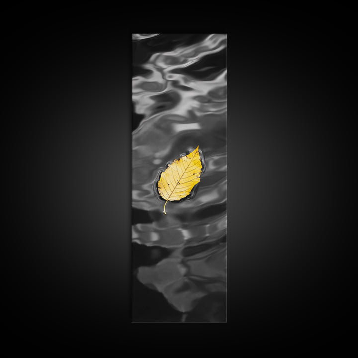 Yellow Leaf, Floating Leaf, Autumn Water Art, Nature Minimalism, Canvas Print, Zen Decor, Bathroom Wall Art, Fall Inspired Artwork