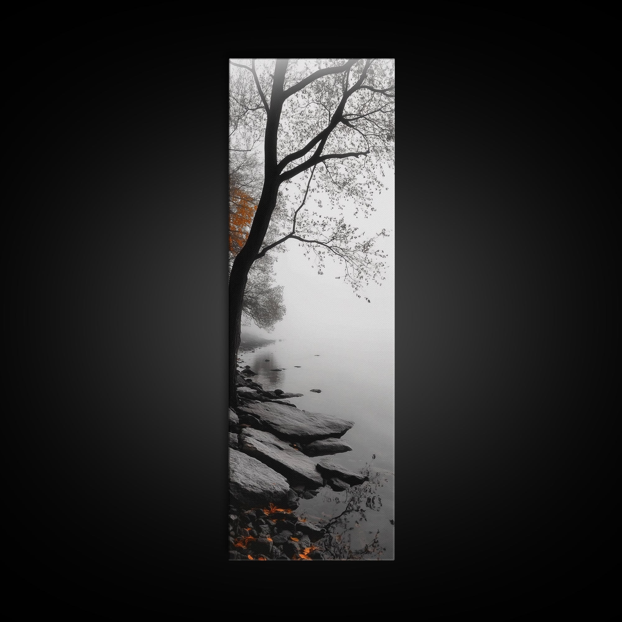 Foggy Lake, Autumn Forest, Peaceful Morning Landscape, Canvas Print, Minimalist Wall Art, Zen Bedroom Decor, Serene Fall Artwork
