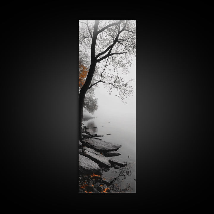 Foggy Lake, Autumn Forest, Peaceful Morning Landscape, Canvas Print, Minimalist Wall Art, Zen Bedroom Decor, Serene Fall Artwork