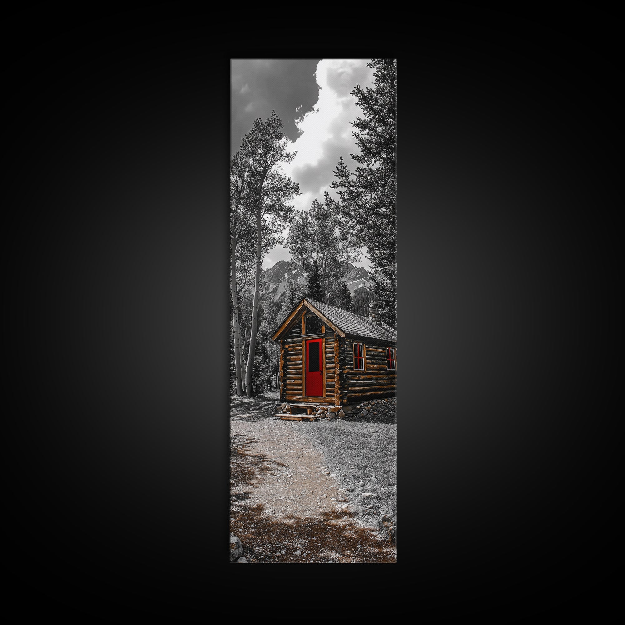Log Cabin, Red Door, Mountain Home, Cozy Retreat, Framed Canvas Print, Rustic Wall Art, Lodge Decor, Fall Cabin Vibes, Country Living