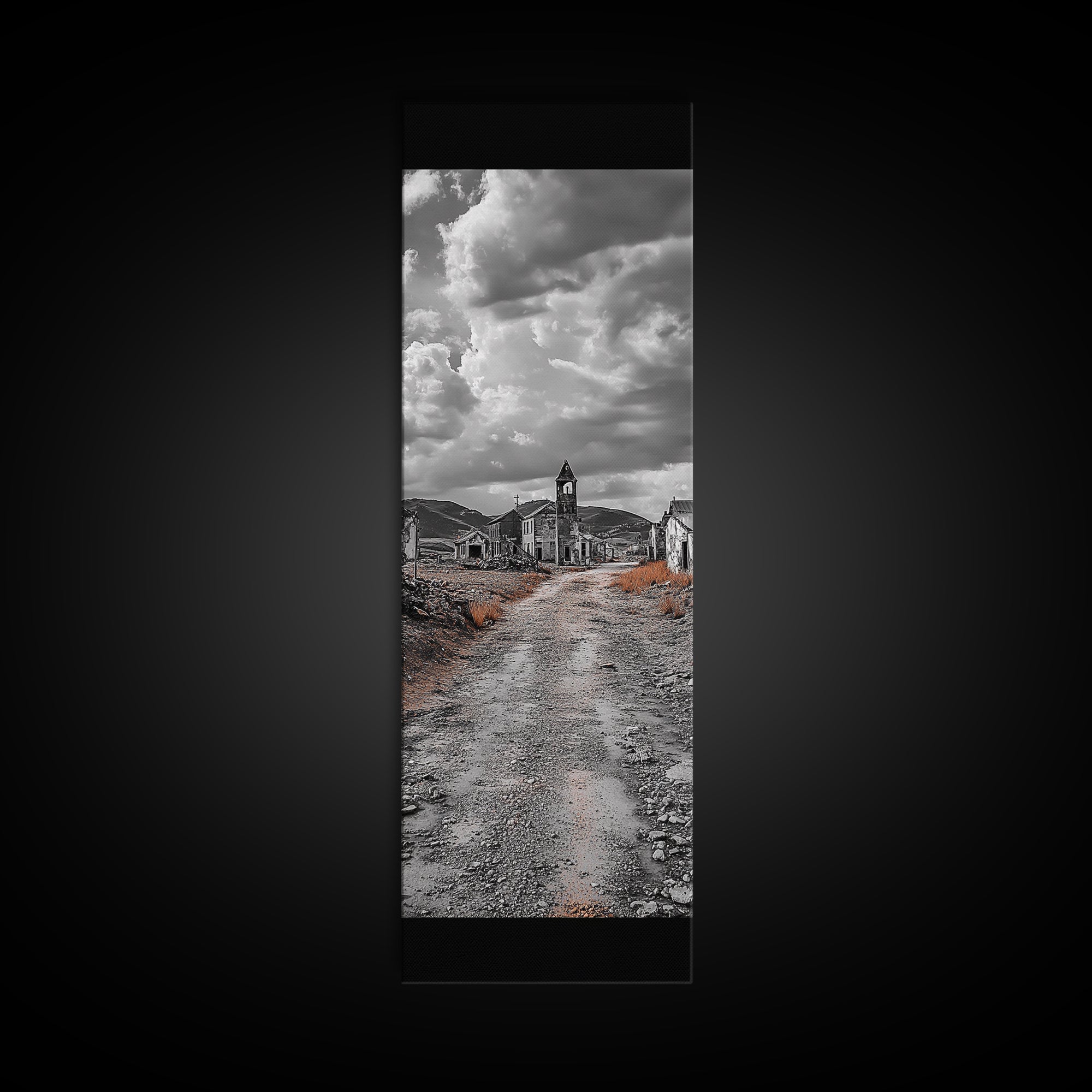 Abandoned Town, Haunted Path, Deserted Village, Ghost Ruins, Framed Canvas Print, Dark Wall Art, Rustic Halloween Decor, Moody Photography