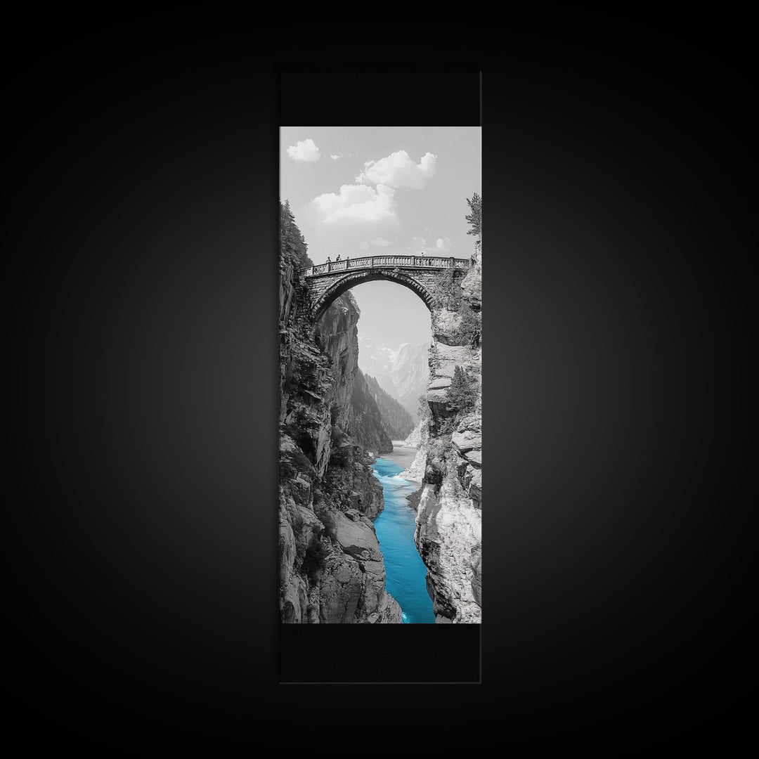 Canyon Bridge, Turquoise River, Scenic View, Majestic Nature, Framed Canvas Print, Living Room Art, Travel Inspired Wall Decor