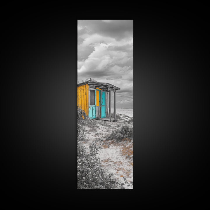 Beach Shack, Rustic Cabin, Vibrant Doors, Framed Canvas Print, Coastal Entryway Wall Art, Tropical Boho Decor, Seaside Rustic Style