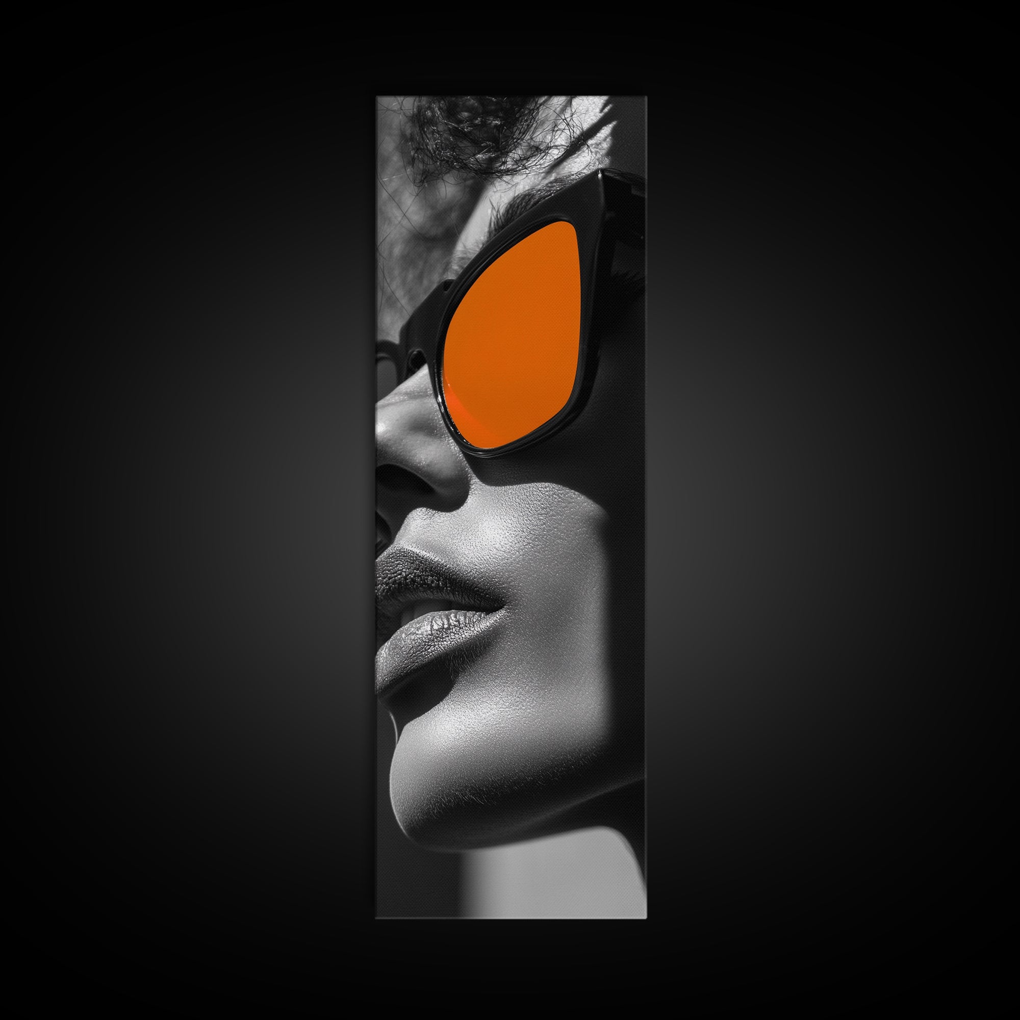 Bold Sunglasses, Fashion Portrait, Orange Aesthetic, Modern Minimalism, Framed Canvas Print, Bedroom Wall Art, Editorial Wall Decor