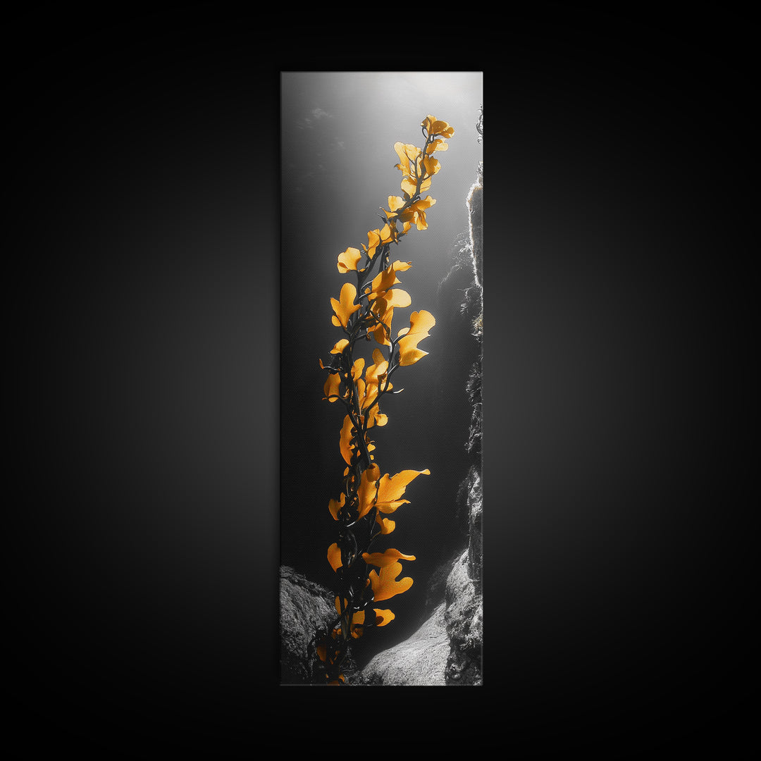Ocean Kelp Art, Golden Seaweed, Deep Sea Beauty, Underwater Light, Canvas Print, Bathroom Wall Art, Nautical Decor, Moody Coastal Style