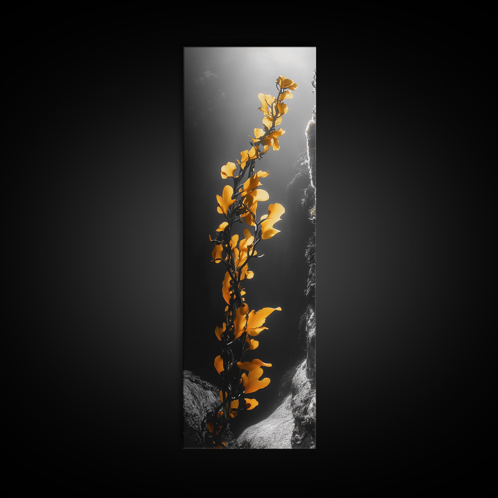 Ocean Kelp Art, Golden Seaweed, Deep Sea Beauty, Underwater Light, Canvas Print, Bathroom Wall Art, Nautical Decor, Moody Coastal Style