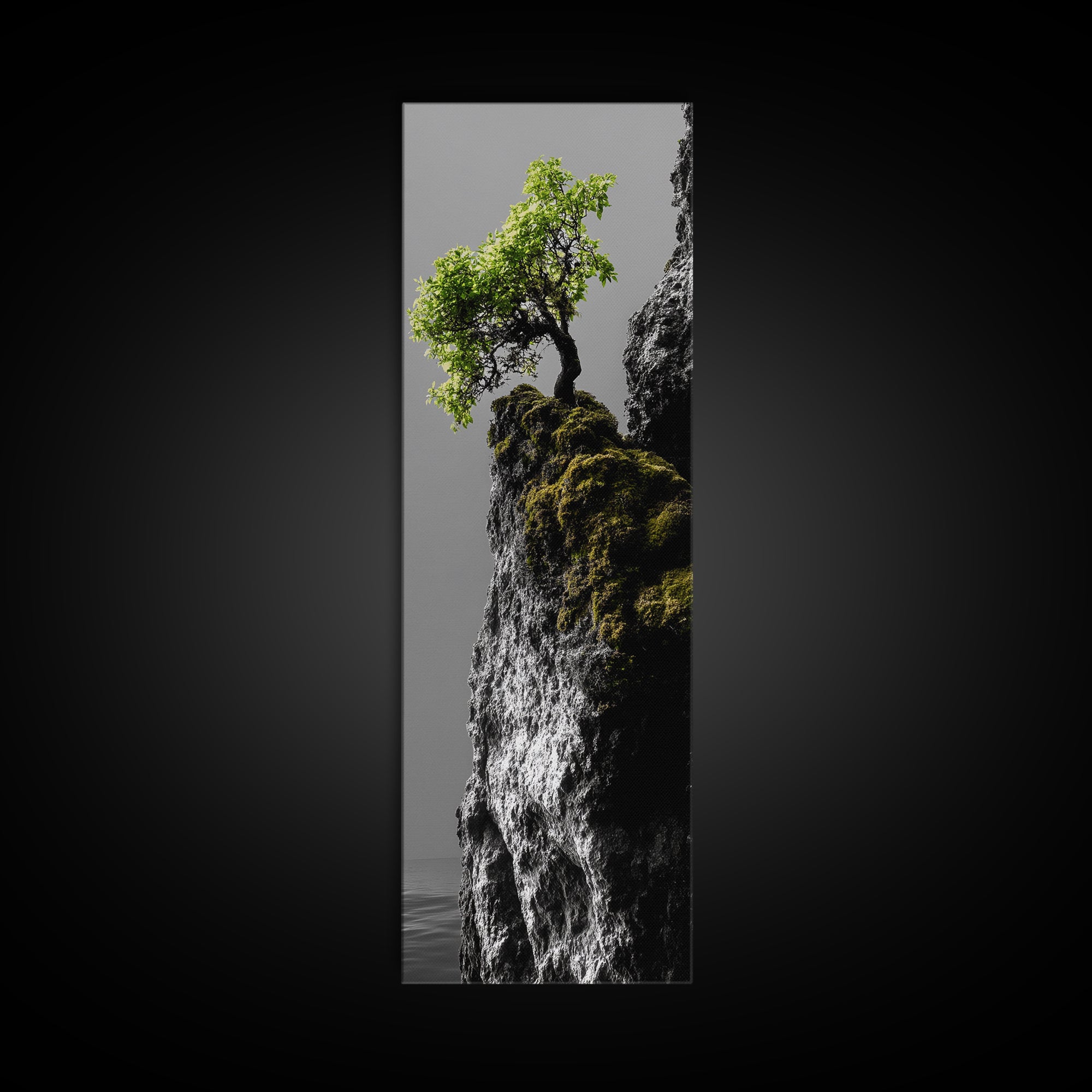 Tree of Life, Cliff Growth, Resilience Symbol, Nature Power, Framed Canvas Print, motivational office art, surreal landscape decor