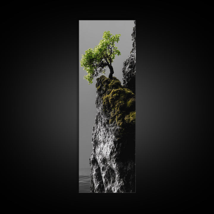 Tree of Life, Cliff Growth, Resilience Symbol, Nature Power, Framed Canvas Print, motivational office art, surreal landscape decor
