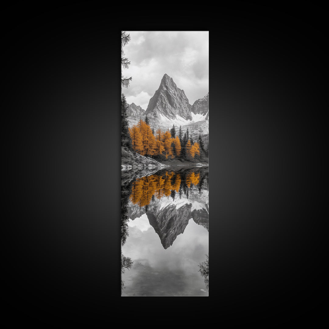 Peak Reflection, Autumn Forest, Serene Landscape, Framed Canvas Print, Tranquil Nature Art, Entryway Wall Art, Fall Mountain Wall Decor