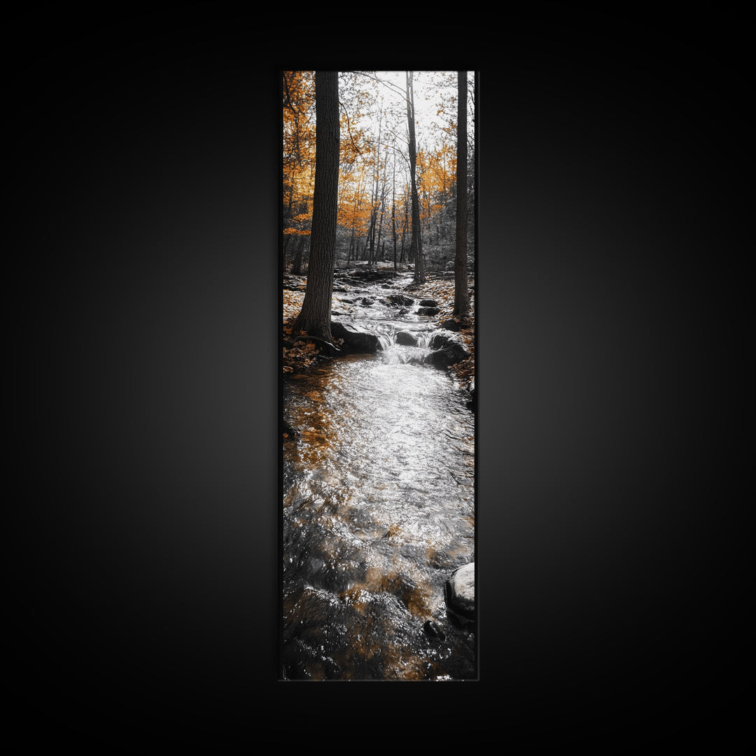 Forest Stream, Autumn Woods, Nature Serenity, Framed Canvas Print, Tranquil Fall Wall Art, Hallway Decor, Rustic Cabin Style Woodland Art