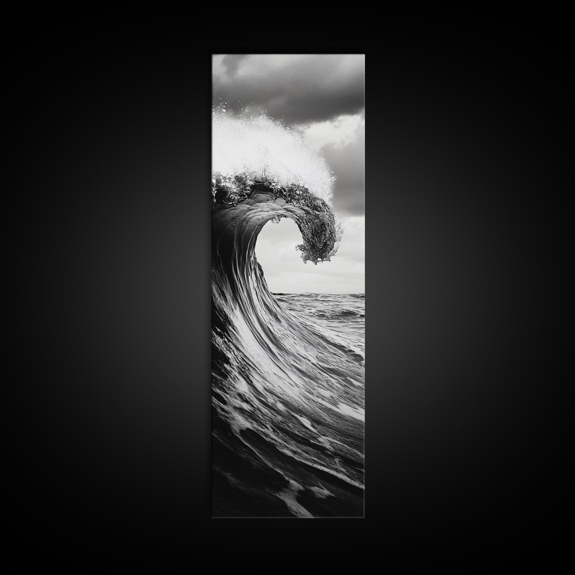 Ocean Wave, Monochrome Surf, Nature Power, Dramatic Sea, Framed Canvas Print, Coastal Wall Decor, Modern Bathroom Art, Minimalist Ocean Art