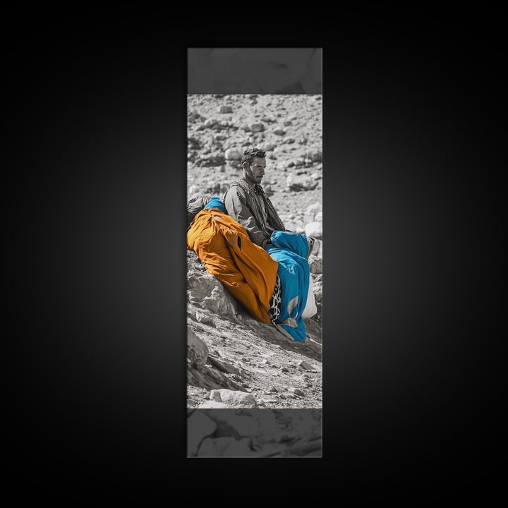 Nomadic Man, Desert Life, Color Blankets, Tribal Spirit, Framed Canvas Print, Ethnic Art, Boho Decor, Bedroom Wall Art, Cultural Piece