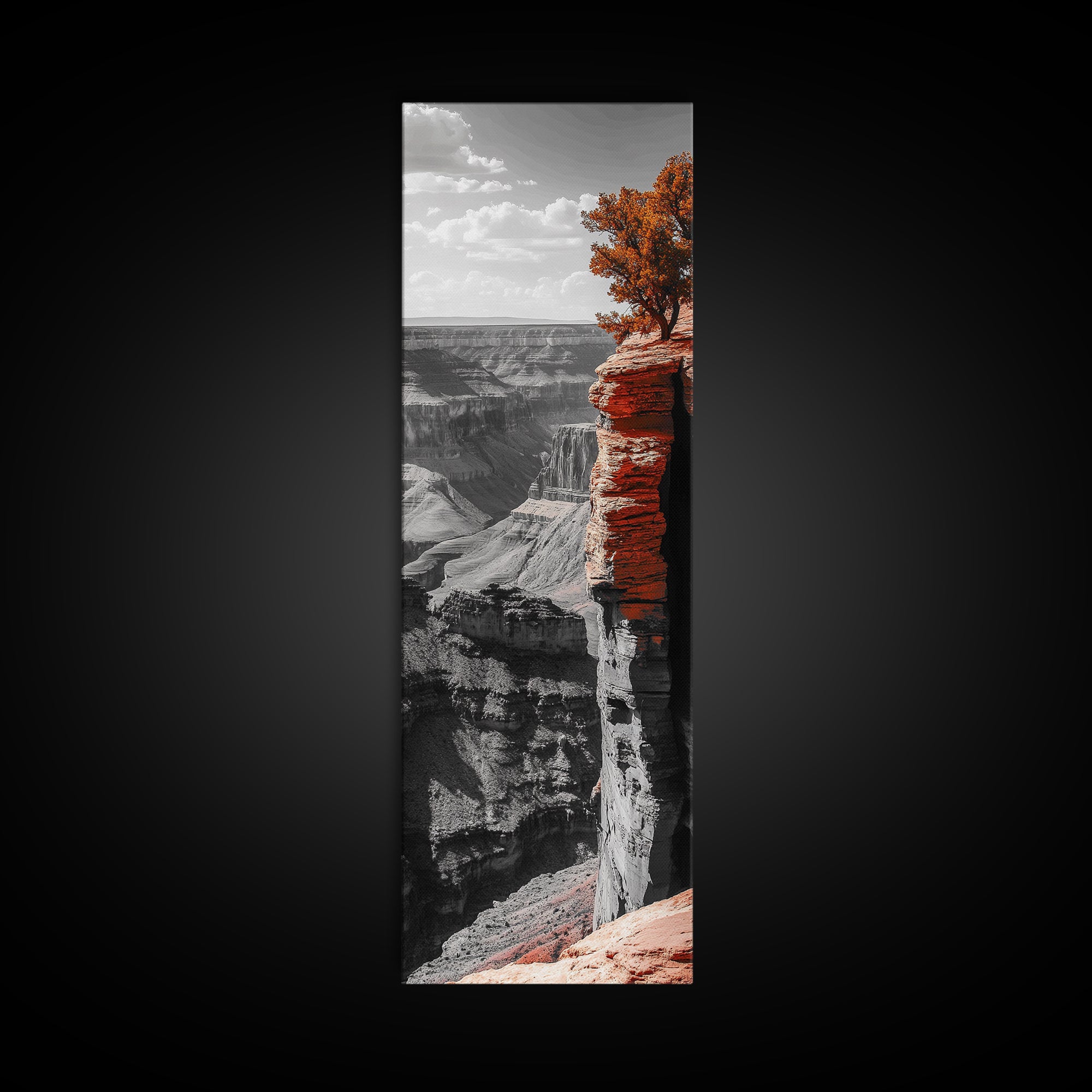 Desert Canyon Cliff, Fall Tree Landscape, Adventure Nature Art, Framed Canvas Print, Earth Tone Wall Decor, Southwest Living Room Art